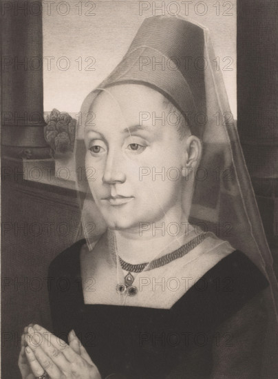 Portrait of Barbara van Vlaendenbergh, print, annotation: 'La femme du Bourgemestre de Bruges