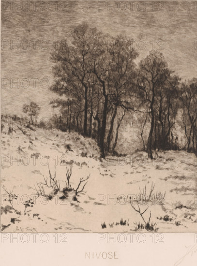 Winter landscape, Nivose, print, printmaker: Jules Guiette (signed by artist), 1862 - 1901, paper,