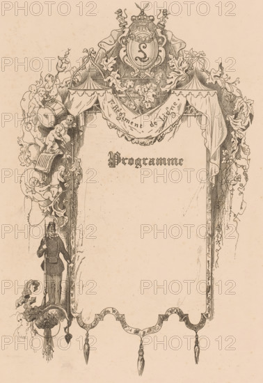 Program with frame with soldier, 1er Régiment de Ligne, print, program, Belgium, printmaker: