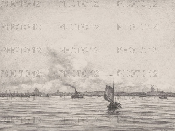 View of Rotterdam across the water, De Boompjes (original title), The Maas in Rotterdam (original