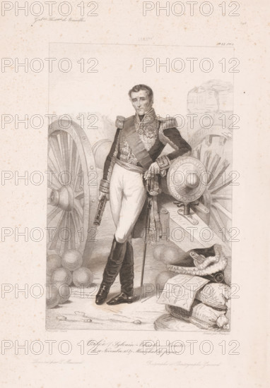 Valée (Sylvain-Charles. Comte), Sylvain Charles Valée leaning against a cannon, print, book