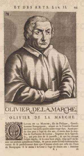 Portrait of Olivier de La Marche, print, book illustration, printmaker: Nicolas de Larmessin (I),