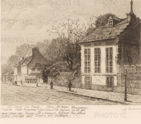 View of a house at 26 Quai de Passy in Paris where Jean Jacques Rousseau lived, Street views of