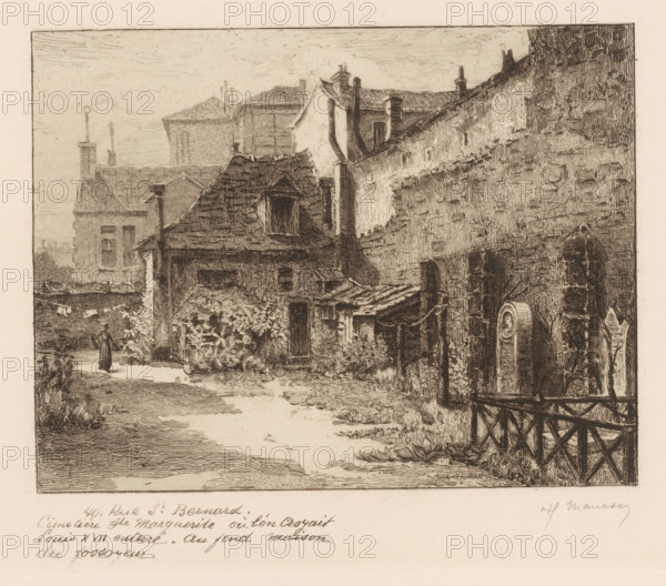 View of a cemetery at 40 Rue St. Bernard, Street views of Paris, Le vieux Paris s'en va, print,