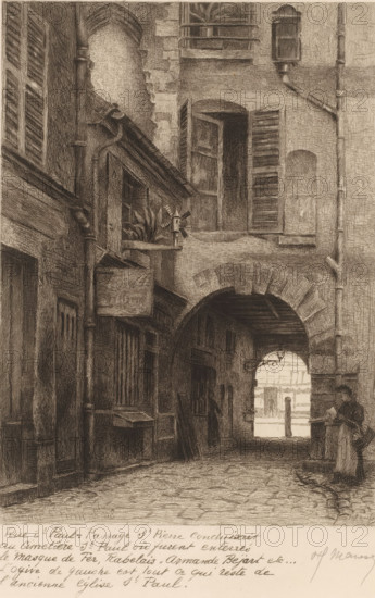 View of the rue Saint-Paul, Street views of Paris, Le vieux Paris s'en va, print, printmaker: Henri