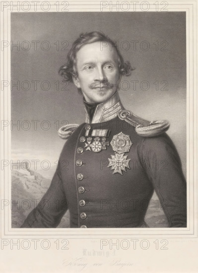 Portrait of Louis I of Bavaria, Ludwig I, König von Bayern, print, printmaker: Ignaz Fertig, after