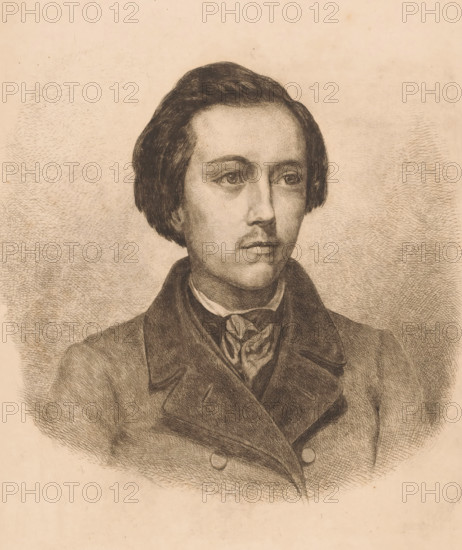 Portrait of an unknown young man, print, printmaker: attributed to Kamphoven, 1850 - 1899,