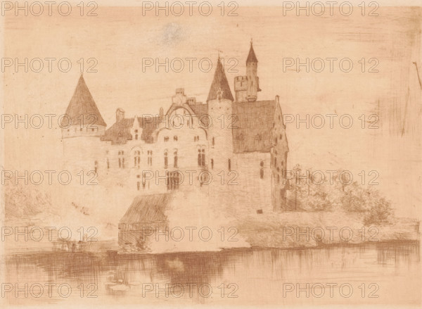 View of the Marnix de Sainte-Aldegonde castle in Bornem, print, annotation: 'Chateau Comte de
