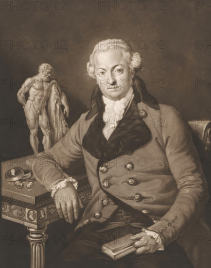 Self-portrait, print, printmaker: Josef Clarot, 1780 - 1820, paper, mezzotint, proof, height 381 mm