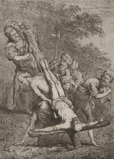 Crucifixion of Peter, print, printmaker: Jean Théodore Joseph Linnig, after drawing by Peter Paul