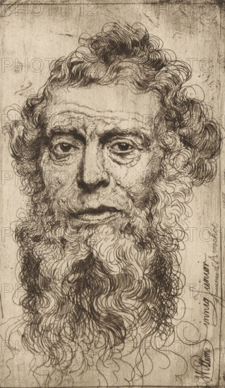 Souvenir d'Aerschot, Portrait of an unknown bearded man, print, printmaker: Willem Linnig (II),