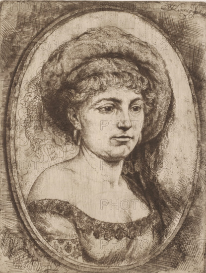 Portrait of an unknown woman, print, printmaker: Willem Linnig (II), 1852 - 1890, paper, etching,