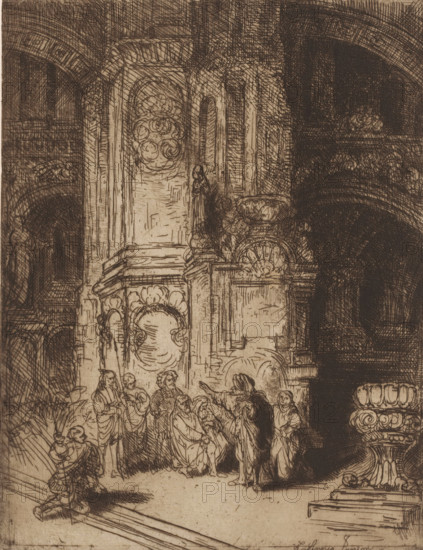 Interior of a synagogue, print, printmaker: Willem Linnig (II), 1876 - 1889, paper, etching,