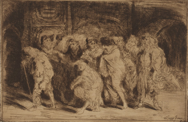 Group of beggars, print, printmaker: Willem Linnig (II), 1852 - 1890, paper, etching, drypoint,