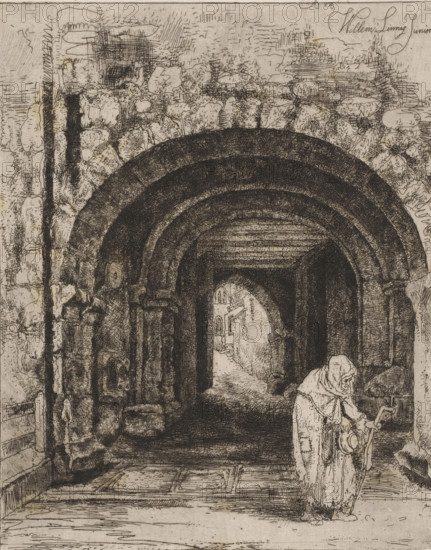 Entrance gate of the Wartburg in Eisenach, L'entreé de la Warthbourg, print, workshop stamp: