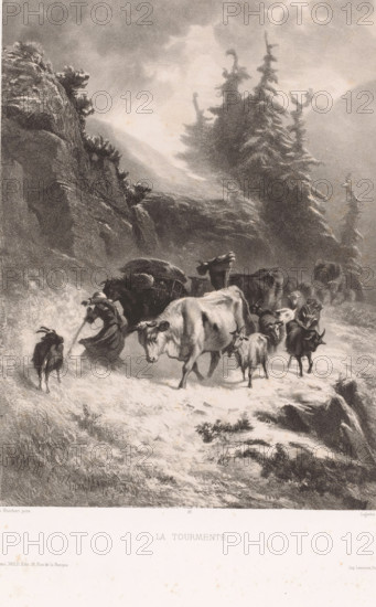 Cattlewoman with herd in a storm, La tourmente, Swiss artists, Les artistes suisses, print, Series
