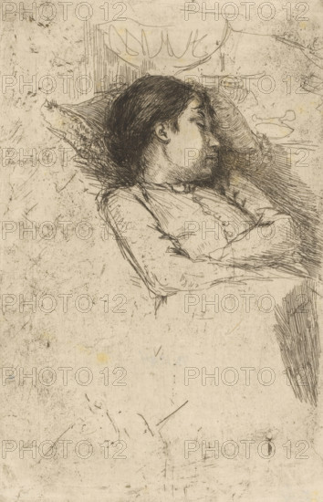 Sommeil (original title), Sleeping girl, print, printmaker: Philip Zilcken, 1867 - 1890, paper,