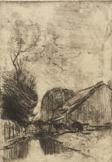 La femme au chapeau noir (original title), Woman with hat, in profile, print, printmaker: Philip