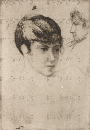 Head of a girl, print, Top right the head of a boy., printmaker: Philip Zilcken, 1867 - 1890,