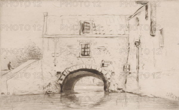 A côte de la Oostpoort, a Delft (original title), View from the canal of the Oostpoort, in Delft,