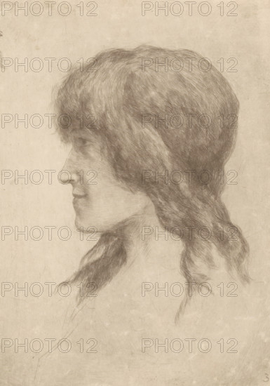 Head of a young woman, print, printmaker: Philip Zilcken, 1867 - 1913, drypoint, intaglio