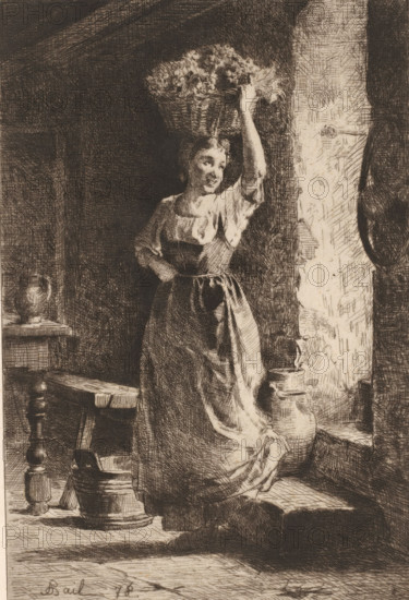 Vintage, La vendange, print, Top right numbered 439., watermark, printmaker: Antoine Bail, France,