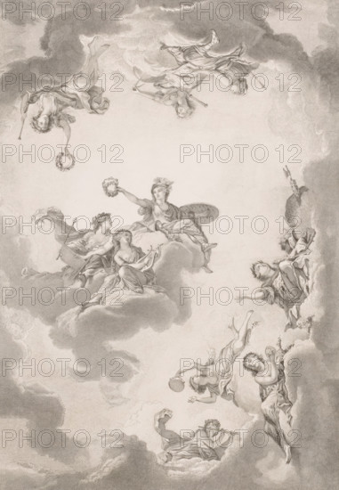 Allegorical representation towards a ceiling in Fontainebleau, print, annotation: '3me état',