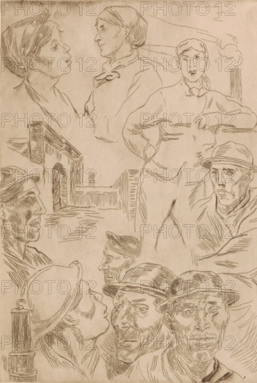 Various figure types from mining, print, inscription: '1er Etat', printmaker: Karl Meunier (signed