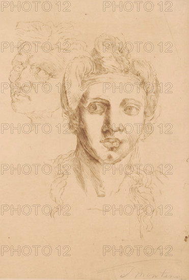 Two female heads, Negress after Michelangelo (former title), print, inscription: '1e etat, 2