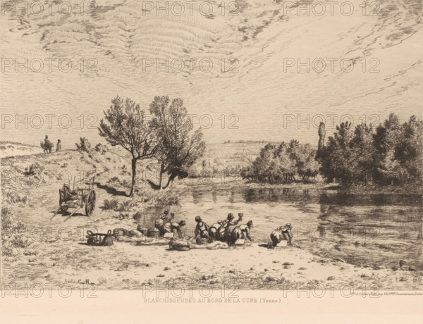 Blanchisseuses au bord de la Cure (Yonne), Washerwomen at the Cure, print, Numbered top right: 447