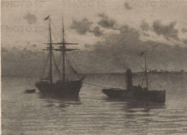 Crépuscule sur l'Escaut, Scheldt at twilight, print, printmaker: Frans Proost, 1893, Frans Proost,