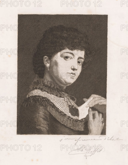 Portrait of an unknown woman with a letter in her hands, print, inscription: '1m epreuve d'etat',