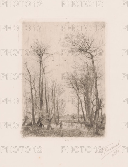 Landscape with fishermen on the water, print, printmaker: F. Rassart, 1895, paper, etching,