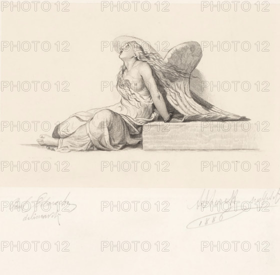 Captivated angel or genius, print, printmaker: Arthur Sterck (signed by artist), after drawing by