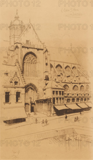 L'eglise St. Pierre à Louvain, View of St. Peter's Church in Leuven, print, printmaker: Louis Titz,