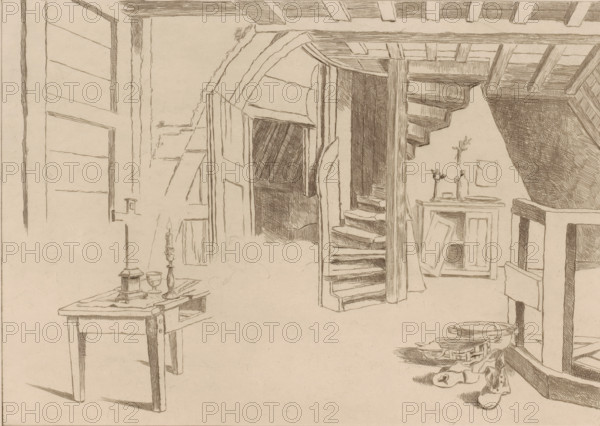 Attic interior, print, Interior of the attic in the Plantin-Moretus house on the Vrijdagmarkt in