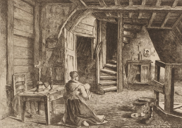 Attic interior, print, Interior of the attic in the Plantin-Moretus house on the Vrijdagmarkt in