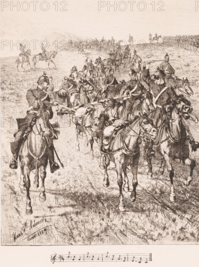March! March! (Manöverszene), Artillery, print, : 'From 'Radierungen' Weimar 1885 Hans W. Schmidt',