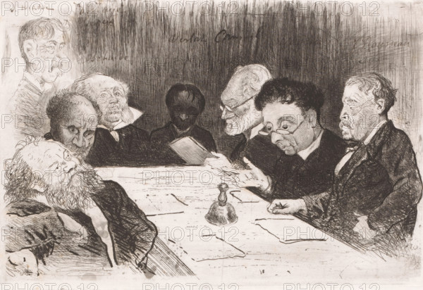 Commission for the reorganization of the Antwerp Academy, print, Somewhat caricatural portraits of