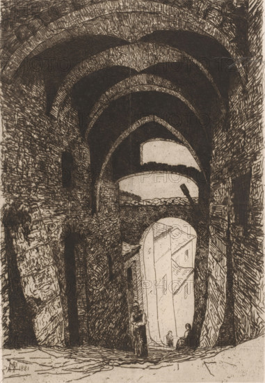 Gate with vaults, print, annotation: '2 etat, 10 January 1882, Son Altesse Royale compte terminer
