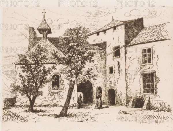 View of a chapel, print, printmaker: Maria van Hohenzollern-Sigmaringen (Countess of Flanders),