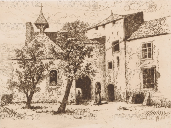 View of a chapel, print, printmaker: Maria van Hohenzollern-Sigmaringen (Countess of Flanders),