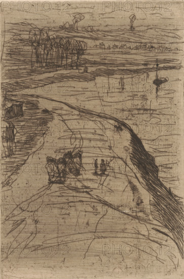 Country road along water, Near Antwerp (original title), print, annotation: 'Anvers', printmaker: