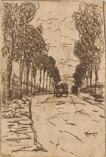 Country road, Hérouville (original title), Country road with wagon, print, number: '1', printmaker: