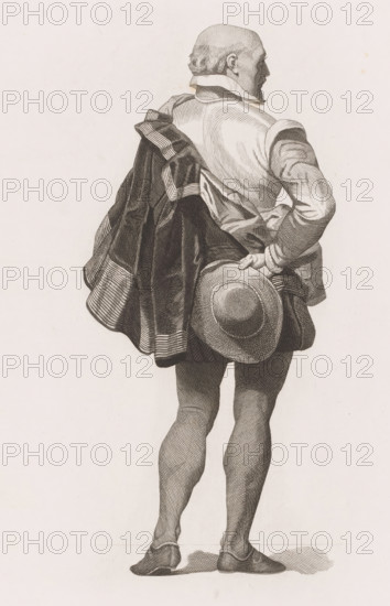 Man in historical clothing, print, printmaker: Joseph Edouard Van Looy (signed by artist), 1888,