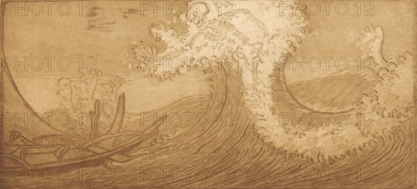 Fishermen at sea and Death, The Traveler and Death (original title), Le Pêcheur et la Mort, print,