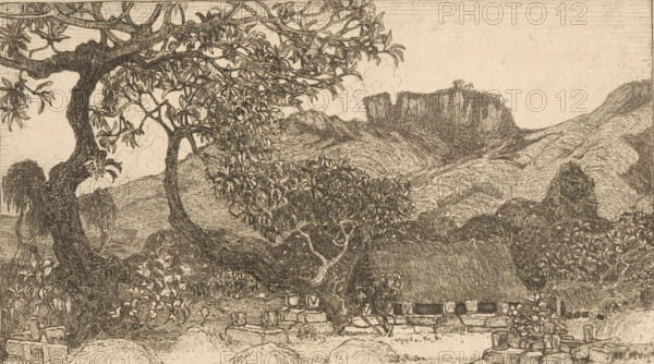 Cemetery south of Yogyakarta on Java, Native cemetery (original title), print, A cemetery with