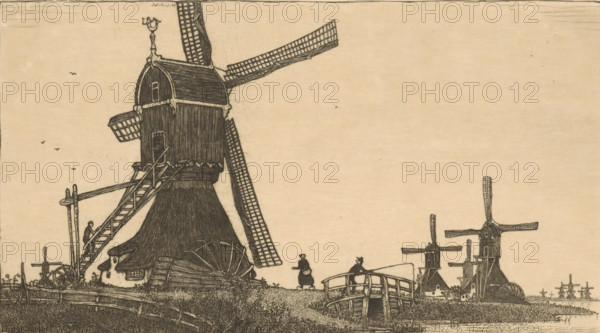 Watermills near Gouda (original title), Windmills on the Vlist between Haastrecht and Schoonhoven,