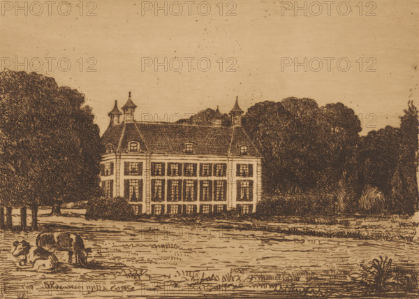 View from a meadow on Waterland Estate, print, printmaker: Jonkheer Barthold Willem Floris van