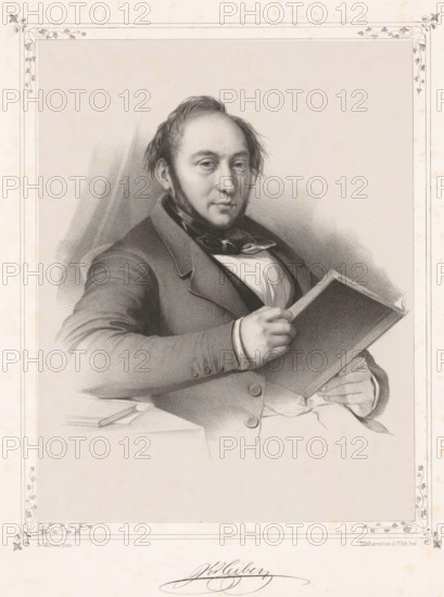 Portrait of Johan Ludvig Heiberg, print, inscription: 'JLHeiberg', inscription: 'D. Monies pinx.',